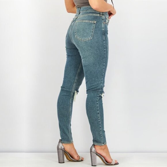 2/$30 Topshop Jamie High Rise Ripped  Skinny Mid Denim Tint W26 #9303 - Picture 5 of 12